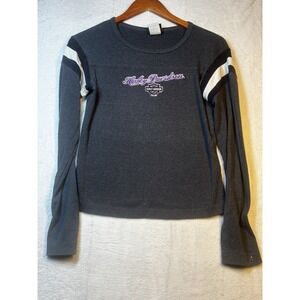 Harley Davidson Women Med Long Sleeve Gray Purple Smoky Mountain Gatlinburg TN